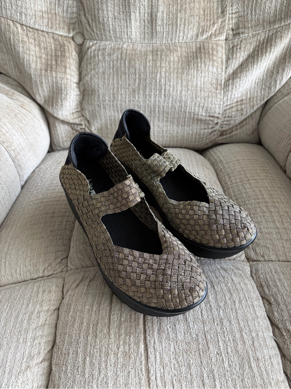 Woven Mary Jane Flats — Gold